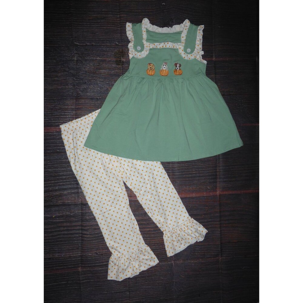 Boutique Pumpkin Puppy Dogs Tunic & Ruffle Leggings Girls Outfit Set